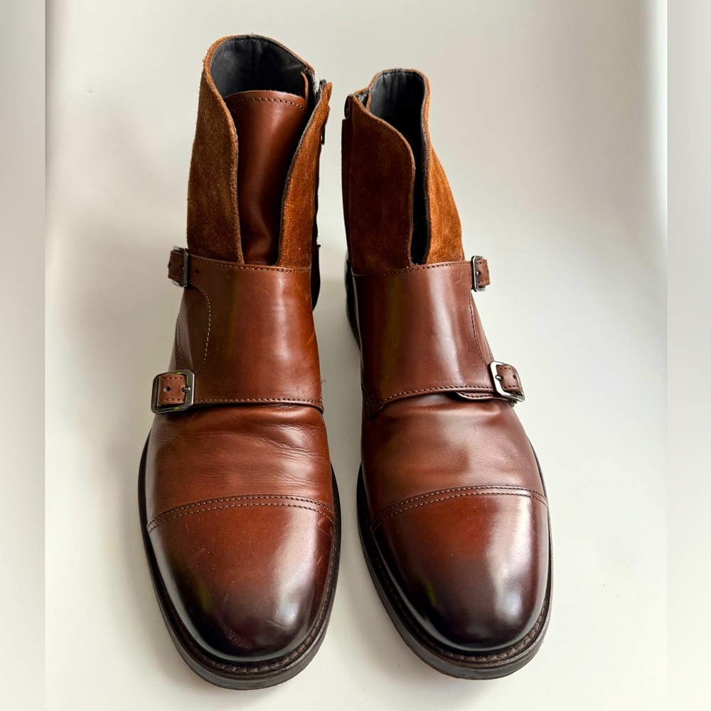 To Boot New York Adam Derrick  Brown Leather Double Monk Strap Boots Sz 7.5